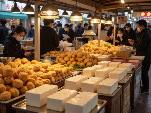 繁华的购物街区，各种商店和餐厅林立，行人熙攘的商业街道景象